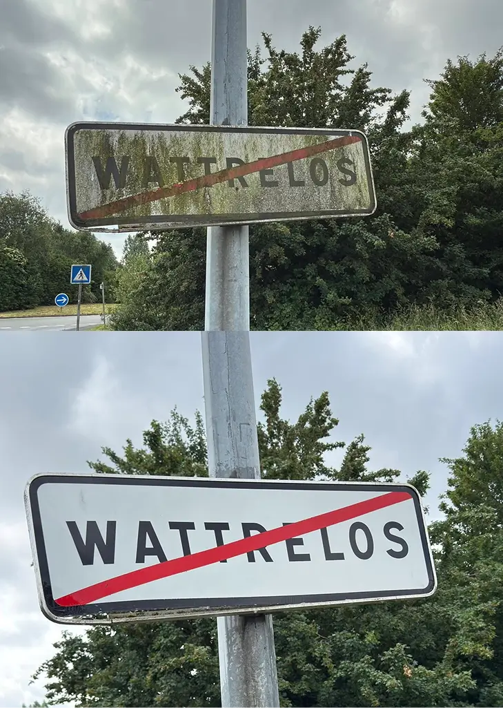 Nettoyage de panneaux de signalisation à Wattrelos, par Paandawlv, Laveur de vitres professionnel